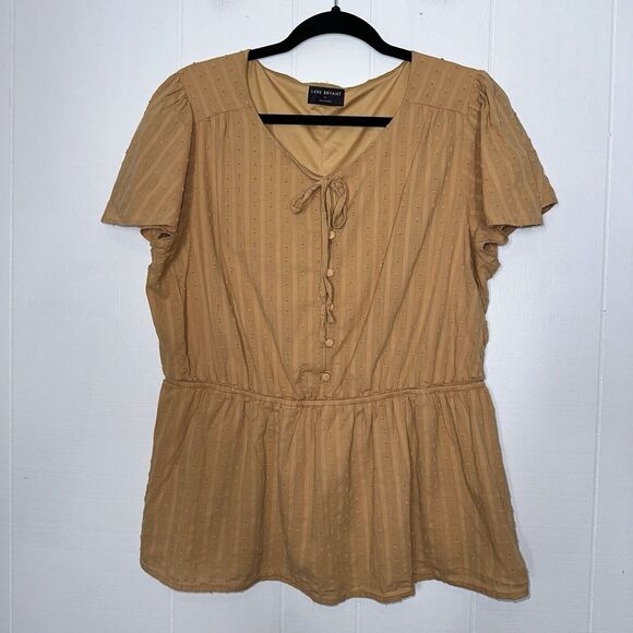 Lane Bryant Women’s Dot Peplum Top Camel Brown Size 14 - Picture 1 of 5